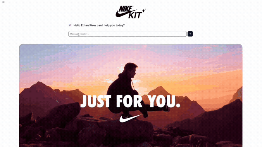 Animated Nike Kit demo showing conversational shopping and personalized outfit recommendations.